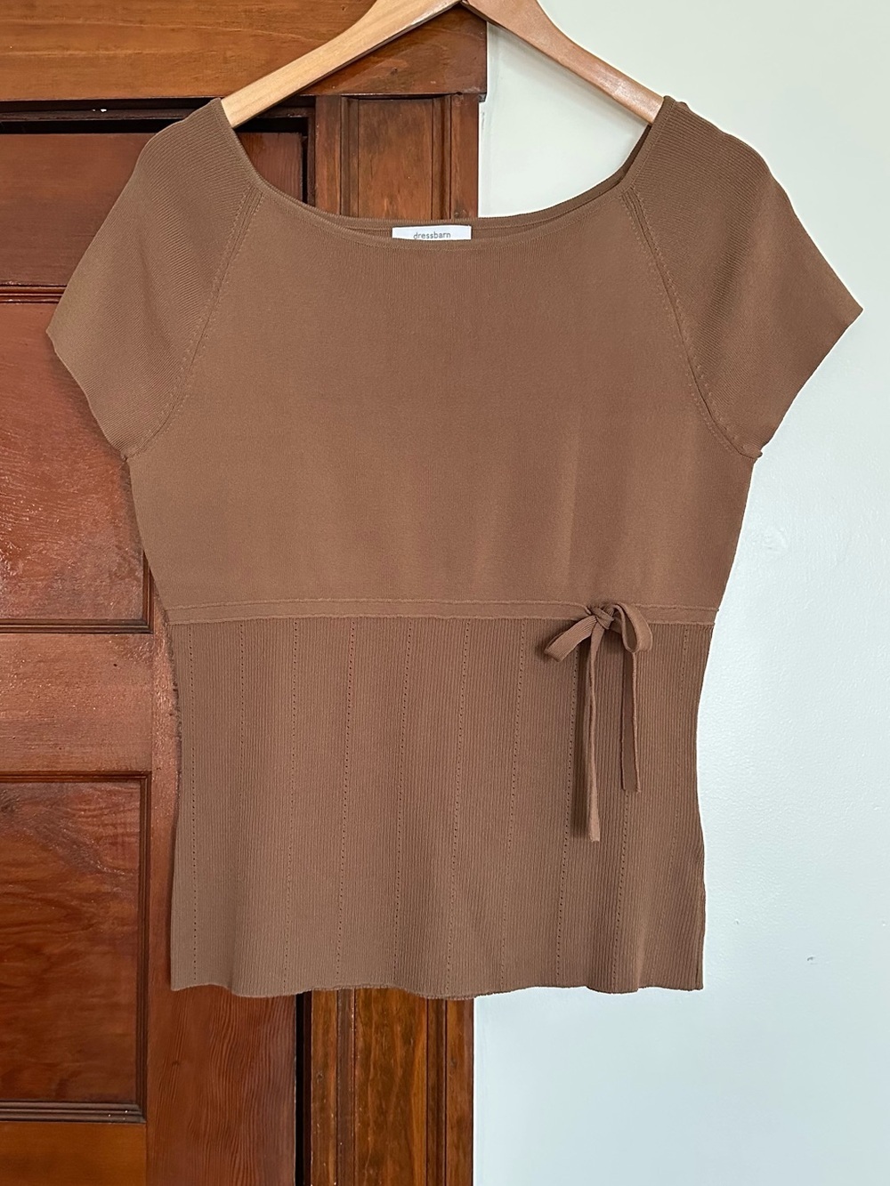 Vintage DressBarn Tie Detail Top XL Brown 90s Y2K Preppy Academia Old Money Chic